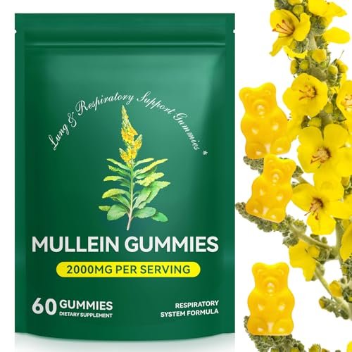 Mullein Gummies für Lungendetox – 2000 mg Mulleinblattextrakt für Atemwegs-, Verdauungs- und Immununterstützung – Bio-Mullein-Kräuterergänzung zur Schleimlösung – Vegan, 60 Gummibärchen