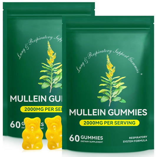 Ruduwu Mullein Gummies für die Lungendetox – 2000 mg Mullein-Blatt-Extrakt für Atemwegs-, Verdauungs- und Immununterstützung, Bio-Mullein-Kräuterergänzung zur Schleimlösung, vegan