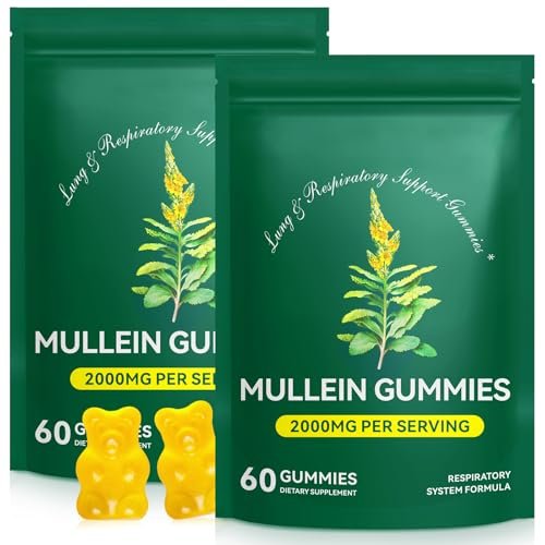 Ruduwu Mullein Gummies für die Lungendetox – 2000 mg Mullein-Blatt-Extrakt für Atemwegs-, Verdauungs- und Immununterstützung, Bio-Mullein-Kräuterergänzung zur Schleimlösung, vegan