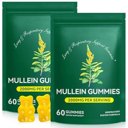 Ruduwu Mullein Gummies für die Lungendetox – 2000 mg Mullein-Blatt-Extrakt für Atemwegs-, Verdauungs- und Immununterstützung, Bio-Mullein-Kräuterergänzung zur Schleimlösung, vegan