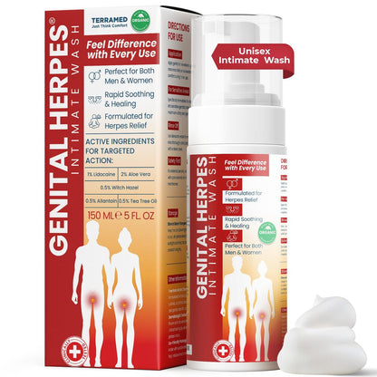 Terramed Just Think Comfort Genital Herpes Intimwaschmittel | Schnell wirkende HerpCare | Medizinisch | Lindert Juckreiz, Kribbeln & Brennen | Beruhigt Genitalherpes & Genitalbeschwerden