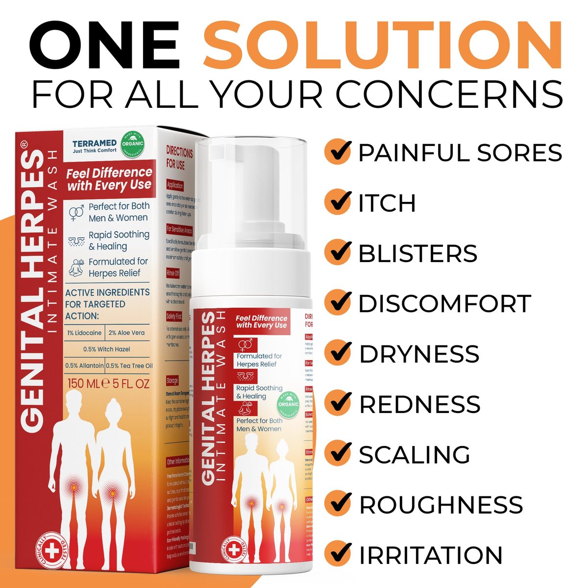 Terramed Just Think Comfort Genital Herpes Intimwaschmittel | Schnell wirkende HerpCare | Medizinisch | Lindert Juckreiz, Kribbeln & Brennen | Beruhigt Genitalherpes & Genitalbeschwerden