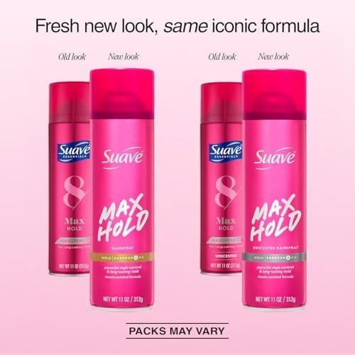 Suave Haarspray Max Hold Sortiment 4er-Pack – Duftend + Ungeduftet, 11 Oz pro Flasche