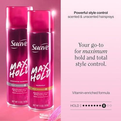 Suave Haarspray Max Hold Sortiment 4er-Pack – Duftend + Ungeduftet, 11 Oz pro Flasche