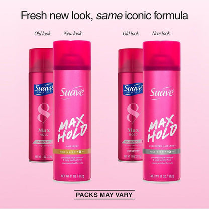 Suave Haarspray Max Hold Sortiment 4er-Pack – Duftend + Ungeduftet, 11 Oz pro Flasche