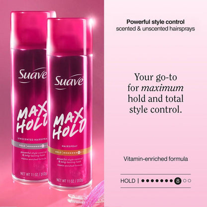 Suave Haarspray Max Hold Sortiment 4er-Pack – Duftend + Ungeduftet, 11 Oz pro Flasche