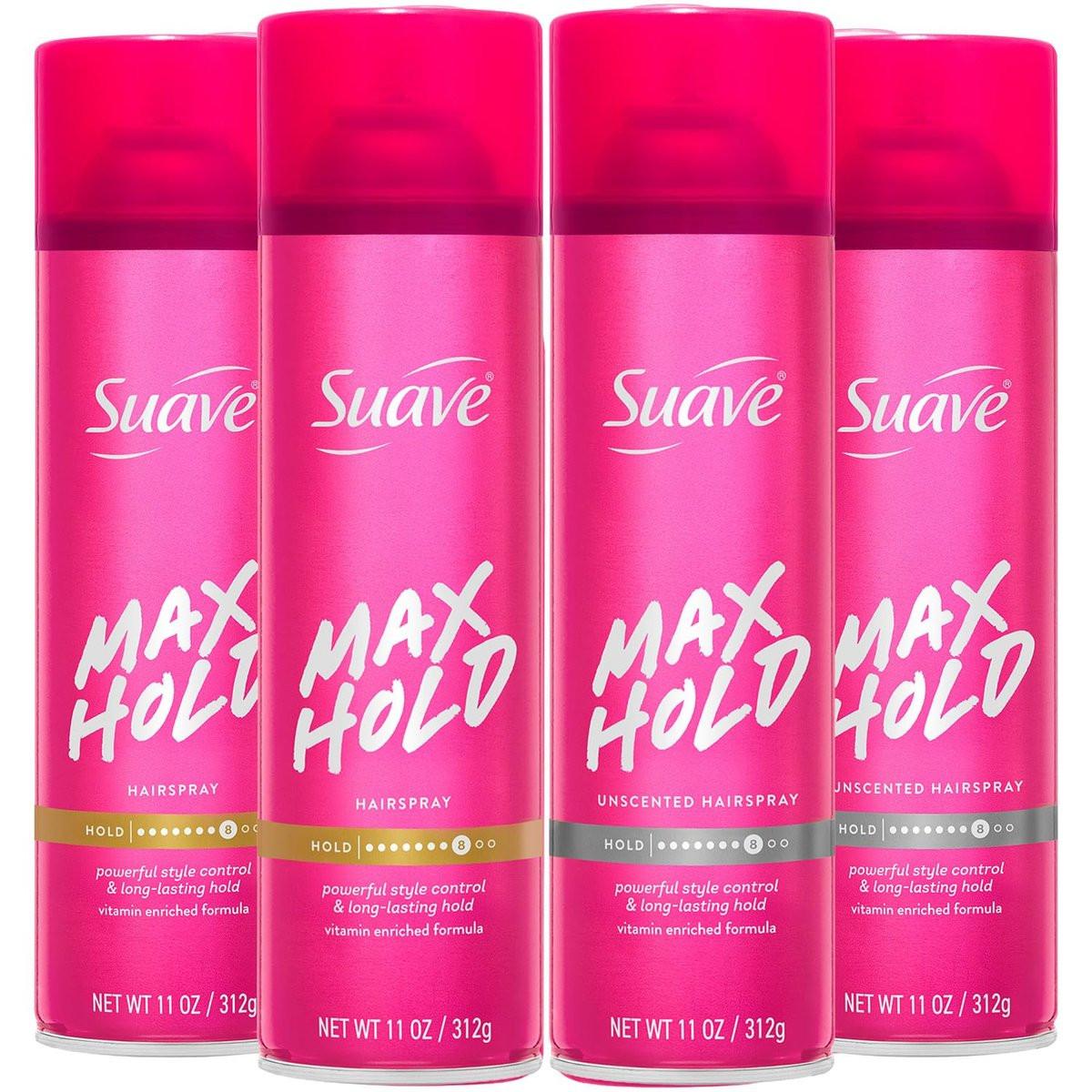 Suave Haarspray Max Hold Sortiment 4er-Pack – Duftend + Ungeduftet, 11 Oz pro Flasche