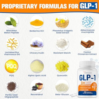 GLP-1 Supplement für Frauen, 3X gezielte Formel, Magenfreundlich, GLP-1 mit Akkermansia Probiotikum, Berberin HCI & Chicorée-Inulin, Natürliches GLP1 für Verdauung & Darmgesundheit - Vegan, 60 Kapseln