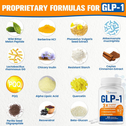 GLP-1 Supplement für Frauen, 3X gezielte Formel, Magenfreundlich, GLP-1 mit Akkermansia Probiotikum, Berberin HCI & Chicorée-Inulin, Natürliches GLP1 für Verdauung & Darmgesundheit - Vegan, 60 Kapseln