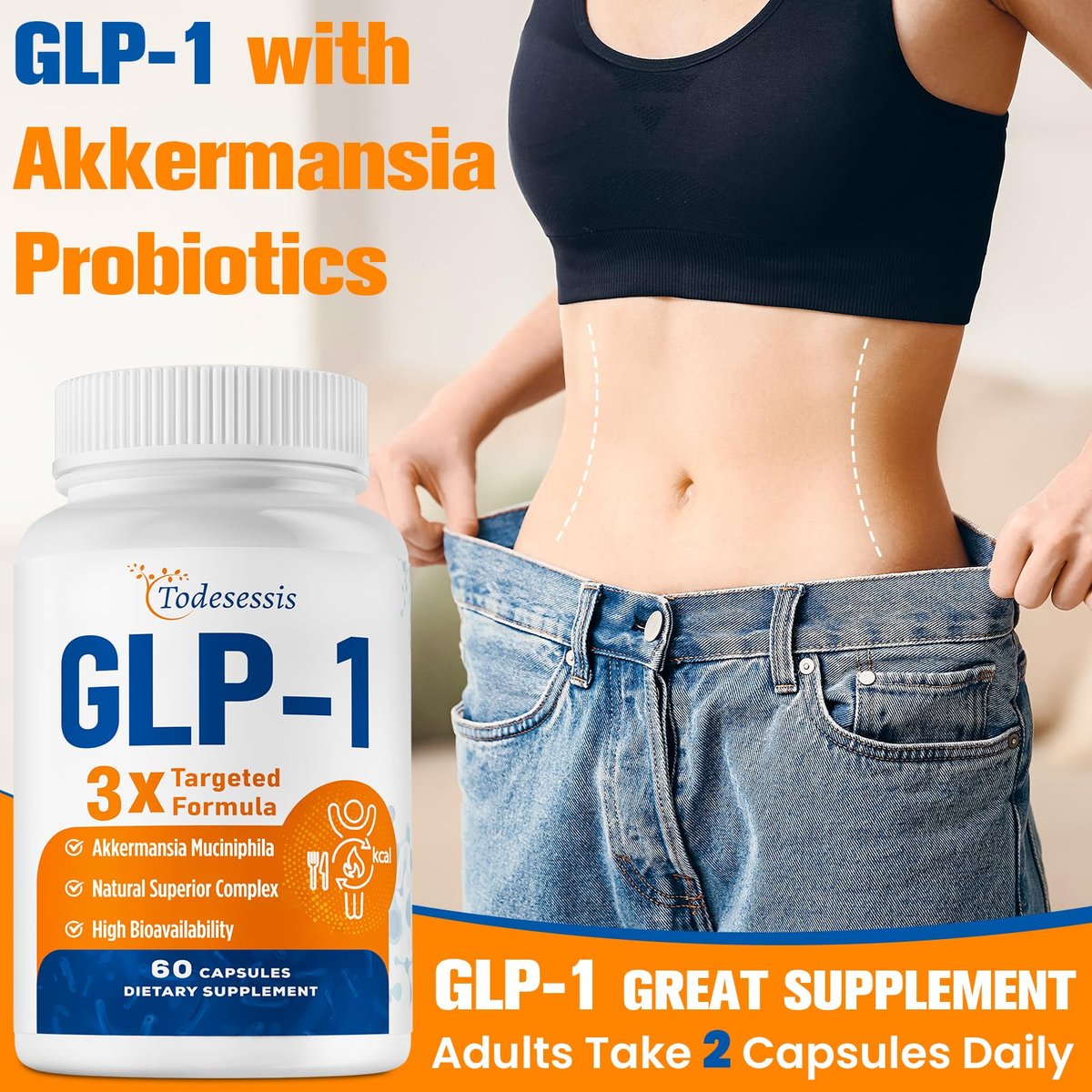 GLP-1 Supplement für Frauen, 3X gezielte Formel, Magenfreundlich, GLP-1 mit Akkermansia Probiotikum, Berberin HCI & Chicorée-Inulin, Natürliches GLP1 für Verdauung & Darmgesundheit - Vegan, 60 Kapseln