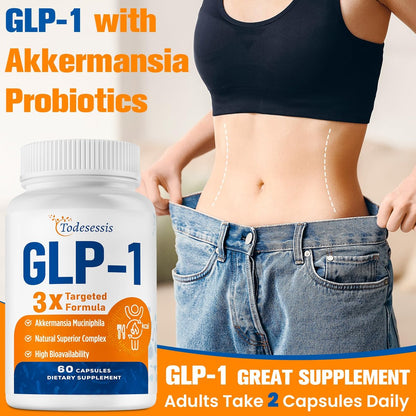 GLP-1 Supplement für Frauen, 3X gezielte Formel, Magenfreundlich, GLP-1 mit Akkermansia Probiotikum, Berberin HCI & Chicorée-Inulin, Natürliches GLP1 für Verdauung & Darmgesundheit - Vegan, 60 Kapseln
