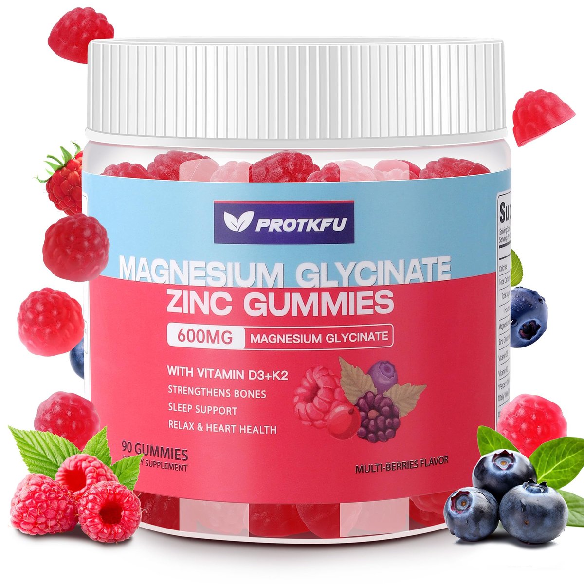 90 CT Magnesium Glycinate Gummies 600mg, Zuckerfrei mit Zink & Vitamin D3 - Magnesiumpräparate für Schlaf, Knochengesundheit, Nerven- & Immunfunktion