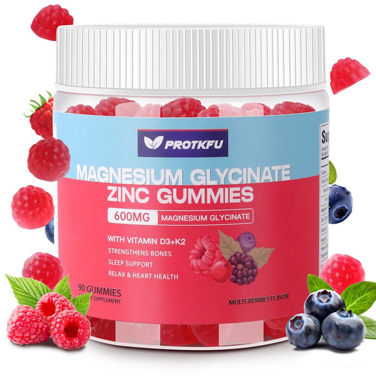 90 CT Magnesium Glycinate Gummies 600mg, Zuckerfrei mit Zink & Vitamin D3 - Magnesiumpräparate für Schlaf, Knochengesundheit, Nerven- & Immunfunktion