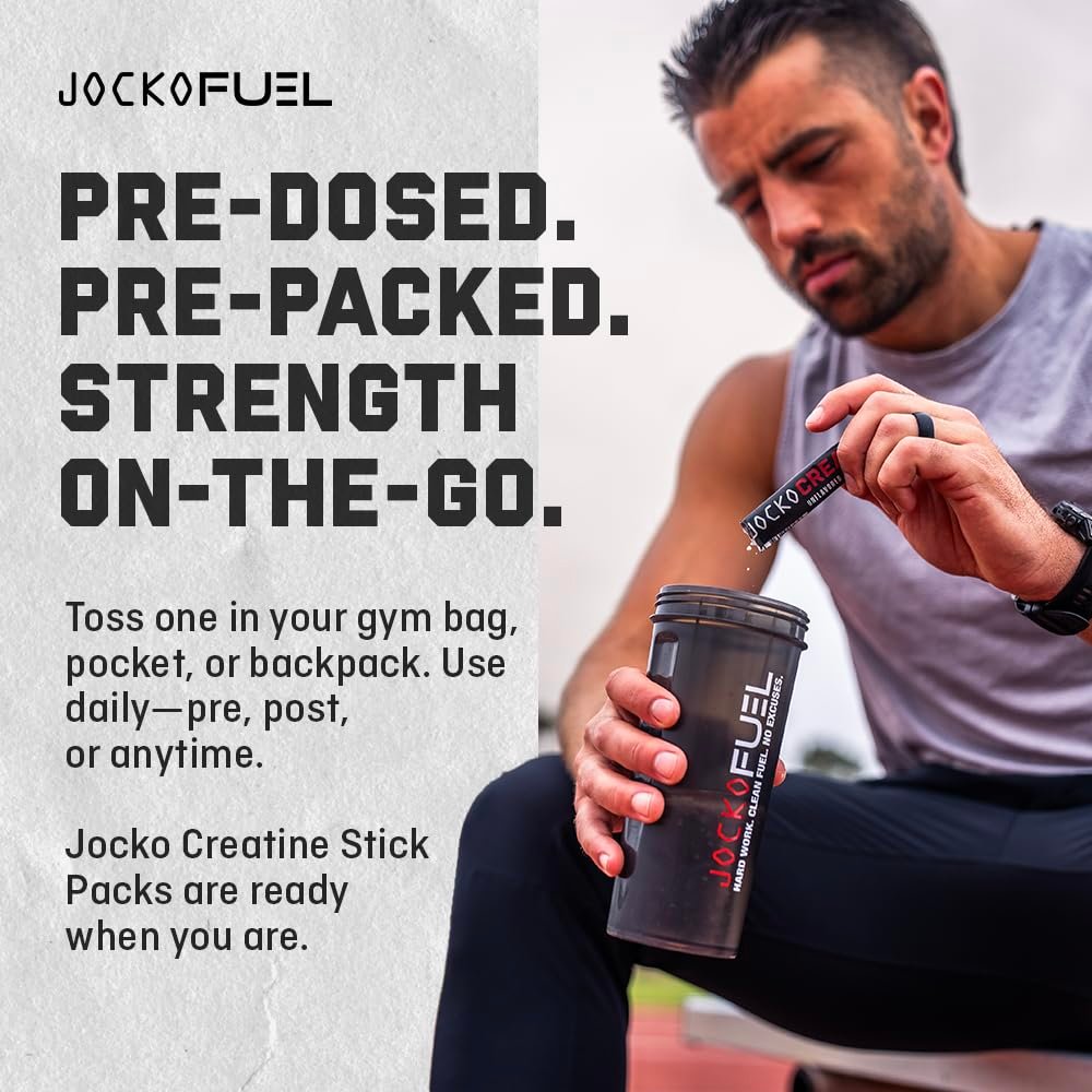Jocko Fuel Creatin-Monohydrat Stick-Packs – Reines mikronisiertes Pulver für unterwegs, 150 g, 30 Portionen, geschmacksneutral