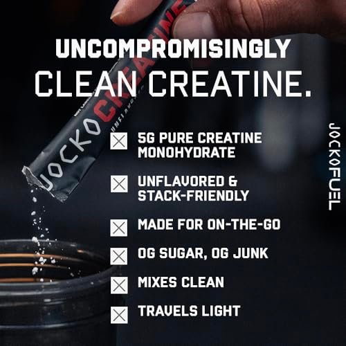 Jocko Fuel Creatin-Monohydrat Stick-Packs – Reines mikronisiertes Pulver für unterwegs, 150 g, 30 Portionen, geschmacksneutral