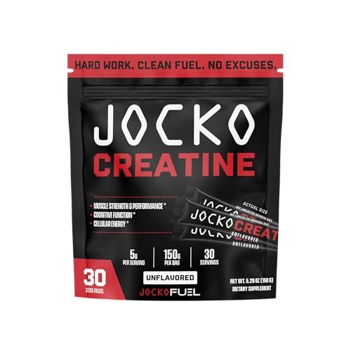 Jocko Fuel Creatin-Monohydrat Stick-Packs – Reines mikronisiertes Pulver für unterwegs, 150 g, 30 Portionen, geschmacksneutral