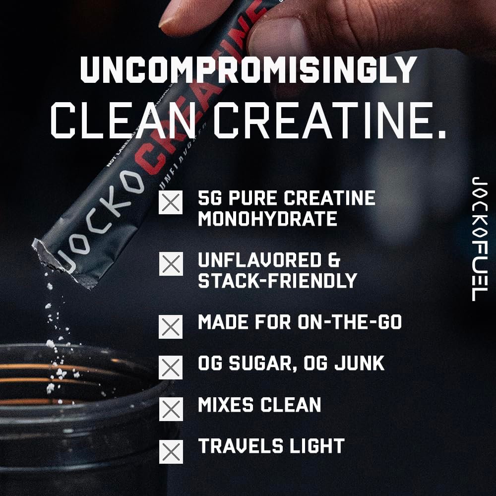Jocko Fuel Creatin-Monohydrat Stick-Packs – Reines mikronisiertes Pulver für unterwegs, 150 g, 30 Portionen, geschmacksneutral