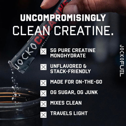 Jocko Fuel Creatin-Monohydrat Stick-Packs – Reines mikronisiertes Pulver für unterwegs, 150 g, 30 Portionen, geschmacksneutral