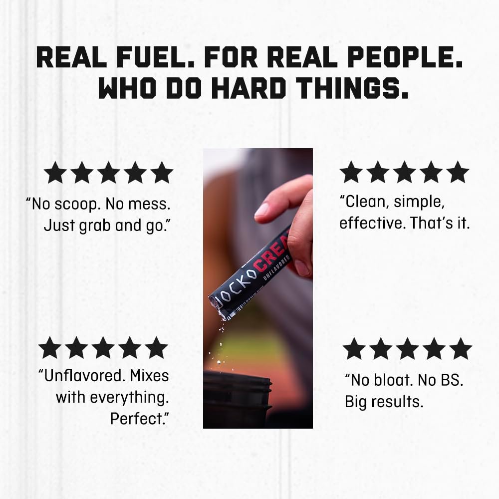 Jocko Fuel Creatin-Monohydrat Stick-Packs – Reines mikronisiertes Pulver für unterwegs, 150 g, 30 Portionen, geschmacksneutral