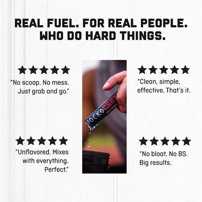 Jocko Fuel Creatin-Monohydrat Stick-Packs – Reines mikronisiertes Pulver für unterwegs, 150 g, 30 Portionen, geschmacksneutral