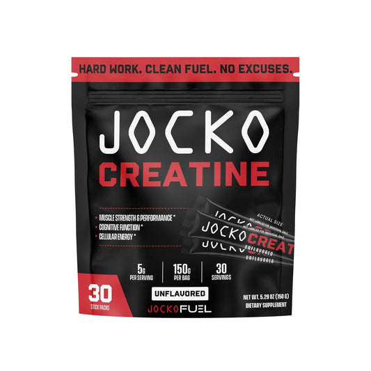 Jocko Fuel Creatin-Monohydrat Stick-Packs – Reines mikronisiertes Pulver für unterwegs, 150 g, 30 Portionen, geschmacksneutral