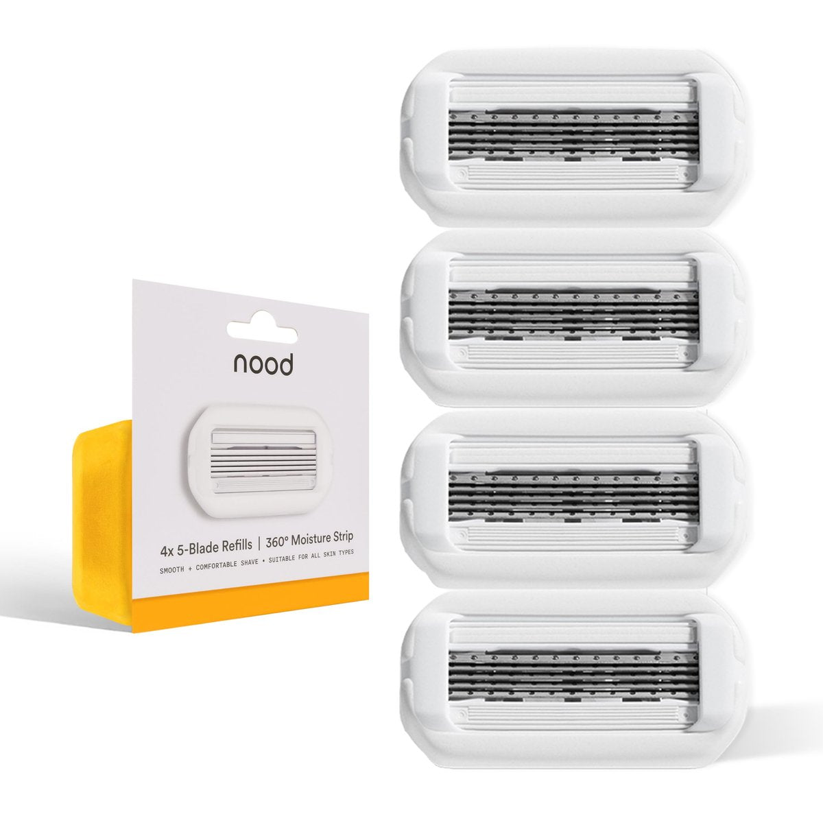 Nood™ Rasierklingen-Nachfüllpack – Premium Edelstahl 5-Klingen-Rasierer für Frauen & Männer – 360° Feuchtigkeitsstreifen – 4er-Pack