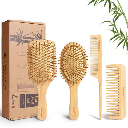 DEBETOOL Bamboo Haarbürsten und Kamm Set - Natürliche Holz- & Bambusbürste für Haarwachstum mit Stielkamm, ergonomisches Design für (dickes/dünnes/lockiges/trockenes Haar) - Holzkamm für Frauen Geschenk-Set