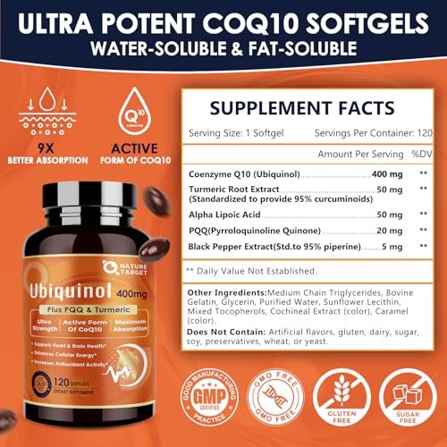 NATURE TARGET Coenzym Q10 400 mg – 120 Kapseln, hochdosiertes Nahrungsergänzungsmittel