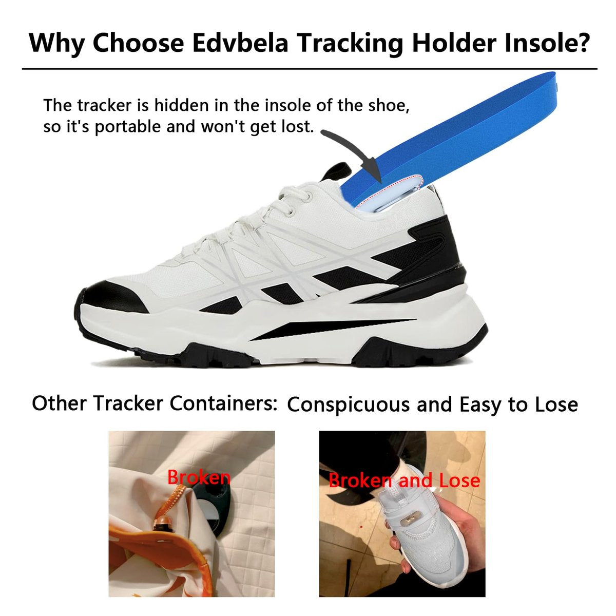 Edvbela Einlegesohlen für Airtag Versteckhalter, Tracker-Gehäuse für Kinder, Erwachsene und Senioren, Bequeme Schuheinlagen, Blau (195-210mm)