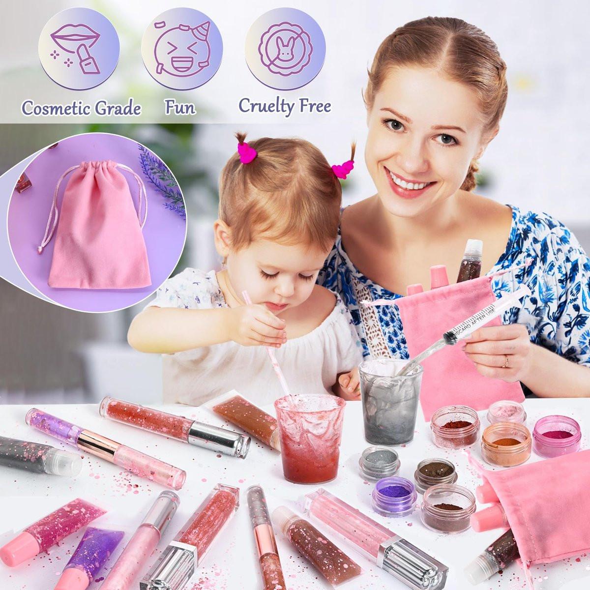 TSVATE Lipgloss Herstellungsset, 58-teiliges DIY Lipgloss Kit, Feuchtigkeitsspendende Lippenölbasis, Lipgloss Set für Frauen, Anfänger, Mädchen, Geschenk für Teenager