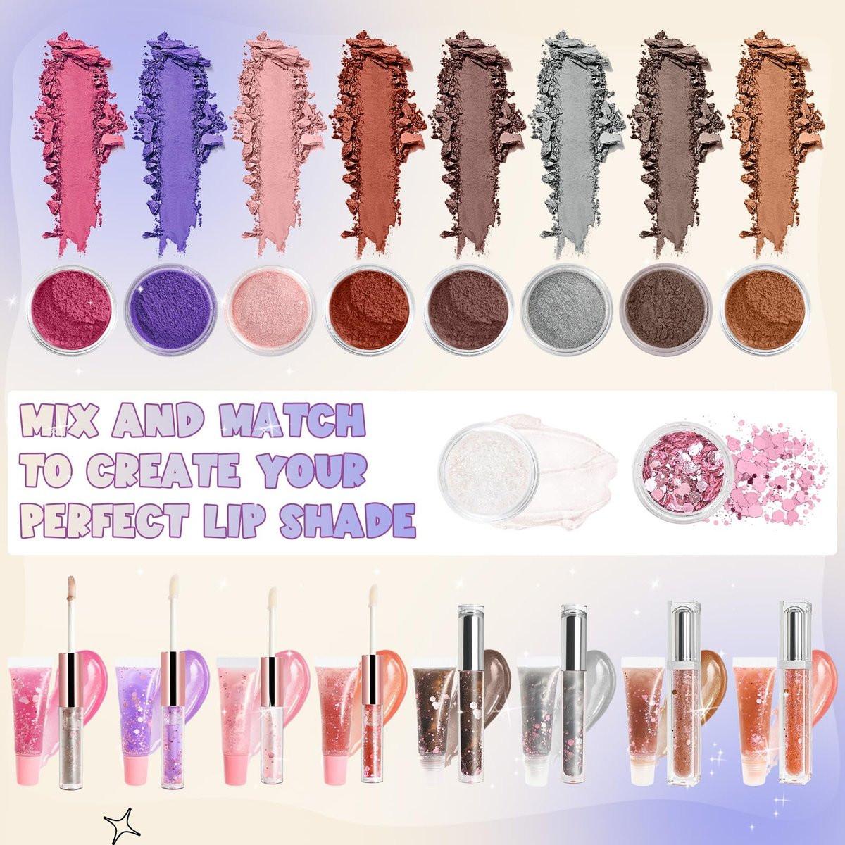 TSVATE Lipgloss Herstellungsset, 58-teiliges DIY Lipgloss Kit, Feuchtigkeitsspendende Lippenölbasis, Lipgloss Set für Frauen, Anfänger, Mädchen, Geschenk für Teenager
