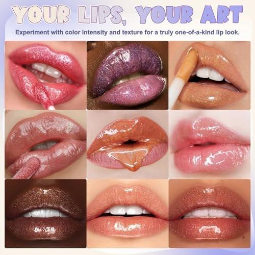 TSVATE Lipgloss Herstellungsset, 58-teiliges DIY Lipgloss Kit, Feuchtigkeitsspendende Lippenölbasis, Lipgloss Set für Frauen, Anfänger, Mädchen, Geschenk für Teenager