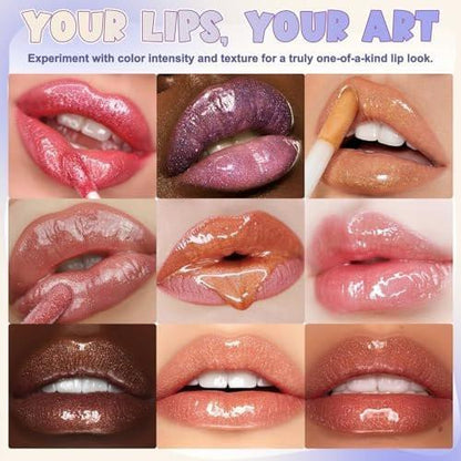 TSVATE Lipgloss Herstellungsset, 58-teiliges DIY Lipgloss Kit, Feuchtigkeitsspendende Lippenölbasis, Lipgloss Set für Frauen, Anfänger, Mädchen, Geschenk für Teenager
