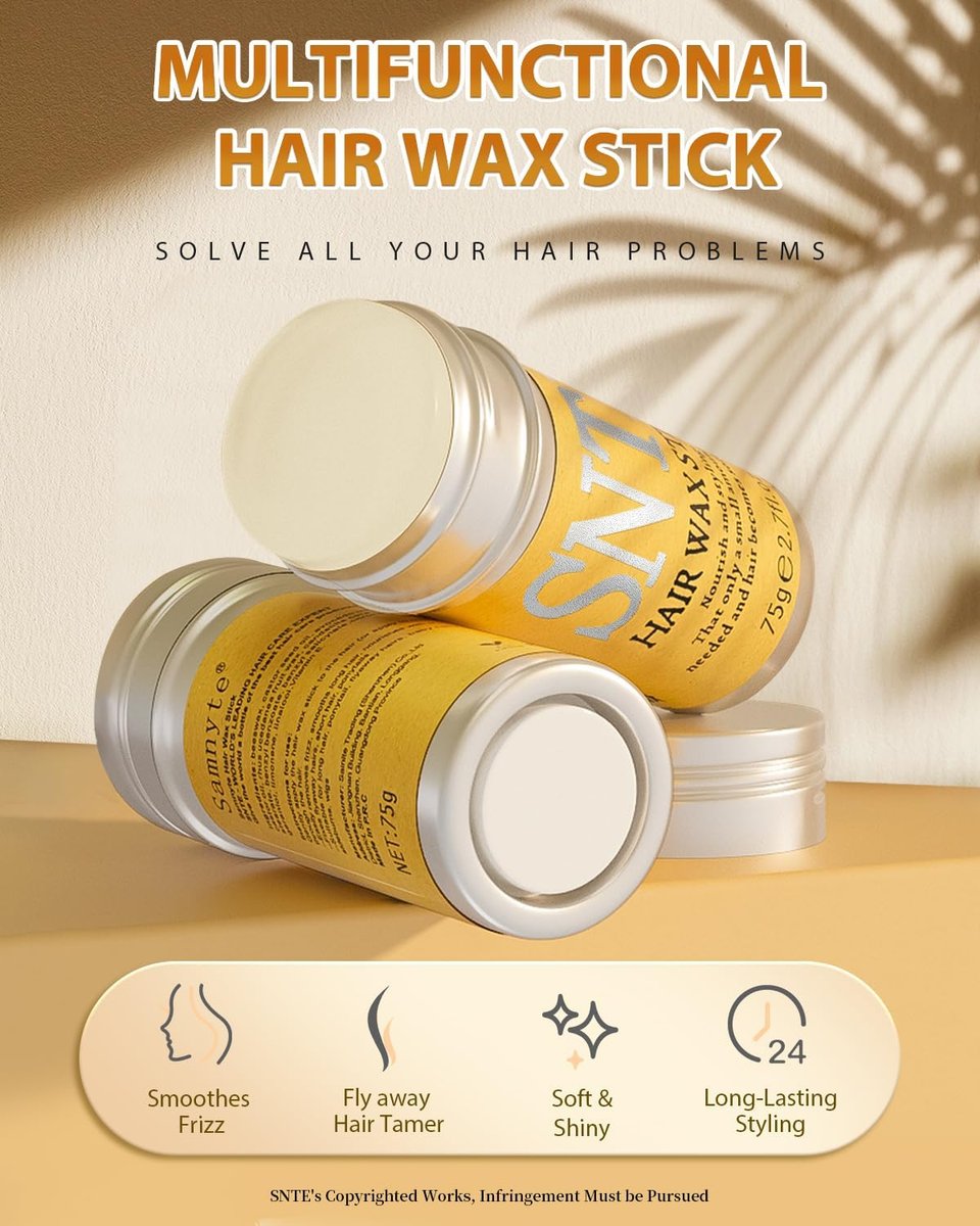 Haarwachs Stick & Glättebürsten Set 6-teilig – Anti-Frizz Styling für Frauen, Kinder & Teenager – Fettfreies Styling-Wachs für fliegende Haare & Dutt-Accessoires