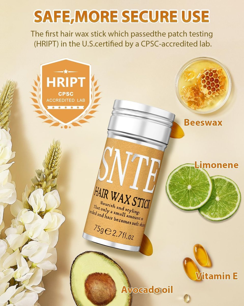 Haarwachs Stick & Glättebürsten Set 6-teilig – Anti-Frizz Styling für Frauen, Kinder & Teenager – Fettfreies Styling-Wachs für fliegende Haare & Dutt-Accessoires