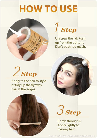 Haarwachs Stick & Glättebürsten Set 6-teilig – Anti-Frizz Styling für Frauen, Kinder & Teenager – Fettfreies Styling-Wachs für fliegende Haare & Dutt-Accessoires