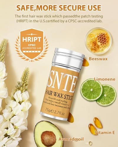 Haarwachs Stick & Glättebürsten Set 6-teilig – Anti-Frizz Styling für Frauen, Kinder & Teenager – Fettfreies Styling-Wachs für fliegende Haare & Dutt-Accessoires