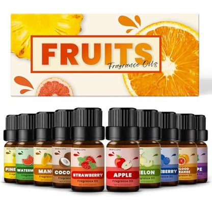 Fruchtiger Duftöl-Set für Kerzen- und Seifenherstellung, INWICOPH Premium Duftöle 5ml x 10 - Blaubeere, Erdbeere, Mango, Blutorange, Duftöl-Diffuser für Zuhause