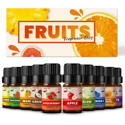 Fruchtiger Duftöl-Set für Kerzen- und Seifenherstellung, INWICOPH Premium Duftöle 5ml x 10 - Blaubeere, Erdbeere, Mango, Blutorange, Duftöl-Diffuser für Zuhause