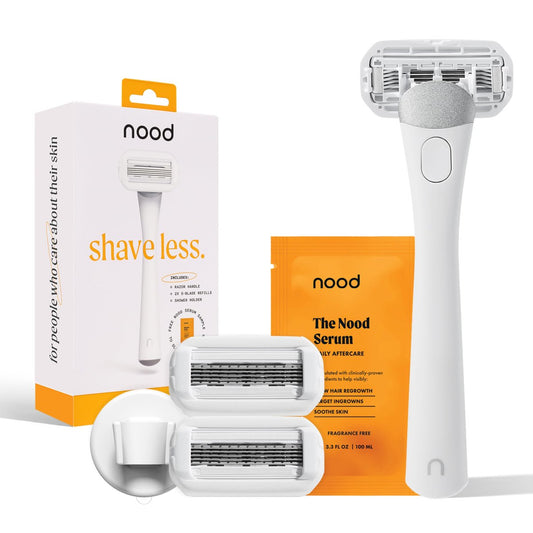 Nood™ Shaving Starter Kit – Premium Rasierer aus Edelstahl mit nachfüllbaren 5-Klingen-Köpfen für Frauen & Männer – Inklusive Griff, 2 Ersatzklingen & Duschhalterung – Für alle Körperhaare