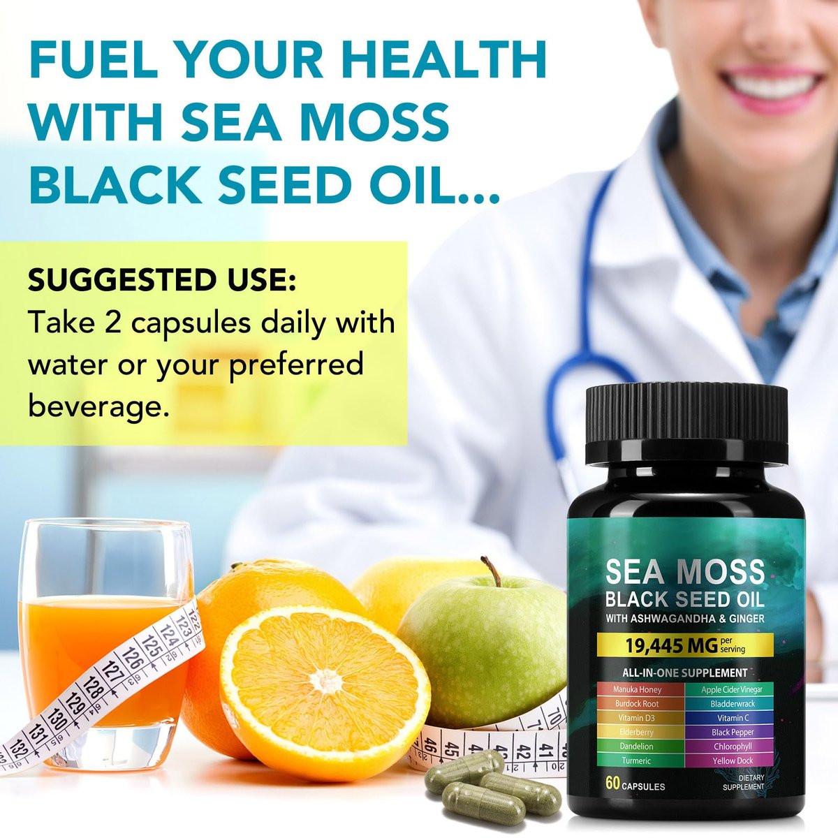 Sea Moss, Schwarzkümmelöl, Ashwagandha, Ingwer Kapseln mit Kurkuma, Klettenwurzel, Blasentang, Vitamin C, Vitamin D3 – 60 Kapseln