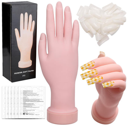 Zhaoyao Übungshand für Acrylnägel, flexibel und biegsam, Nagelübungshand für Anfänger mit 100 Nageltipps & 192 Jelly-Klebern, Silikon-Maniküre-Trainingsset für Nagelkunst