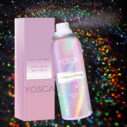 Yosca Body Glitter Spray – 80 ml holografischer Silber-Glitzer-Haarspray, schnell trocknend & langanhaltend für Körper, Haare, Make-up, Festivals, Partys, Rave-Accessoires