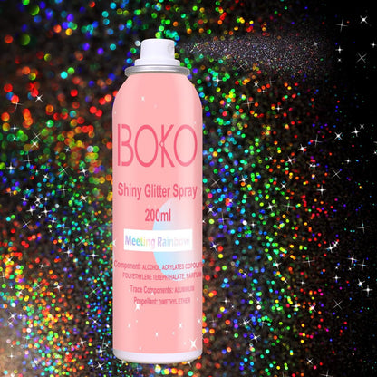 Boko Body Glitter Spray, 200 ml – Holografischer Silber Glitzer Spray für Körper, Haare & Kleidung, langanhaltender Schimmer für Festivals, Partys & Pride Make-up