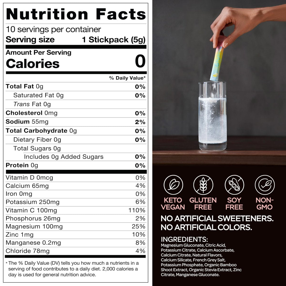 Hydracy Elektrolyt-Pulverbeutel - Natriumarm, Zuckerfrei, 6 Elektrolyte + 80 Spurenelemente aus französischem Meersalz - Null Zucker, Null Kalorien - Keto, Vegan, Non-GMO, 10er Pack