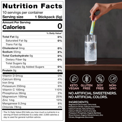 Hydracy Elektrolyt-Pulverbeutel - Natriumarm, Zuckerfrei, 6 Elektrolyte + 80 Spurenelemente aus französischem Meersalz - Null Zucker, Null Kalorien - Keto, Vegan, Non-GMO, 10er Pack