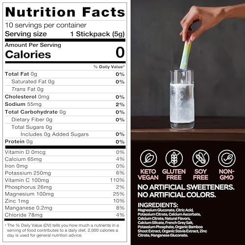 Hydracy Elektrolyt-Pulverbeutel - Natriumarm, Zuckerfrei, 6 Elektrolyte + 80 Spurenelemente aus französischem Meersalz - Null Zucker, Null Kalorien - Keto, Vegan, Non-GMO, 10er Pack