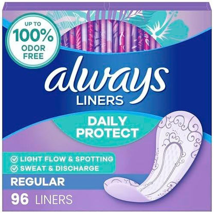 Always Daily Protect Panty Liners für Frauen, Reguläre Länge, 96 Stück