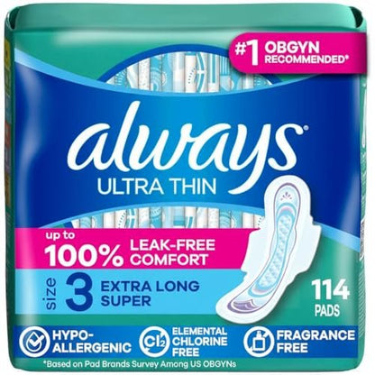 Always Ultra Thin, Größe 3, Extra Stark, Saugfähig, Multipack, mit Flügeln, unparfümiert, 38 Stück x 3 Packungen (114 Stück insgesamt)