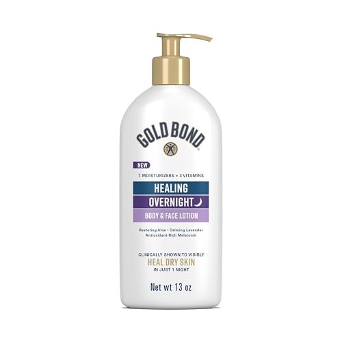 Gold Bond Healing Overnight Body & Face Lotion für trockene Haut, nicht fettender Feuchtigkeitsspender mit Hyaluronsäure, Aloe & Melatonin, 13 oz.